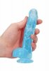 Realistyczne żelowe dildo penis na przyssawce niebieski  15 cm